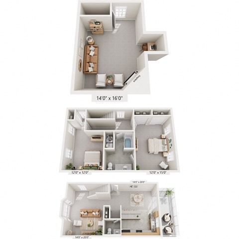 Floor plan for 2 beds, 1.5 baths, 2036 sqft